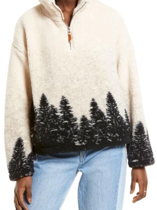 Thread & Supply Sweaters - Thread & Supply Cream and Black Tree-Print Half-Zip Sweater